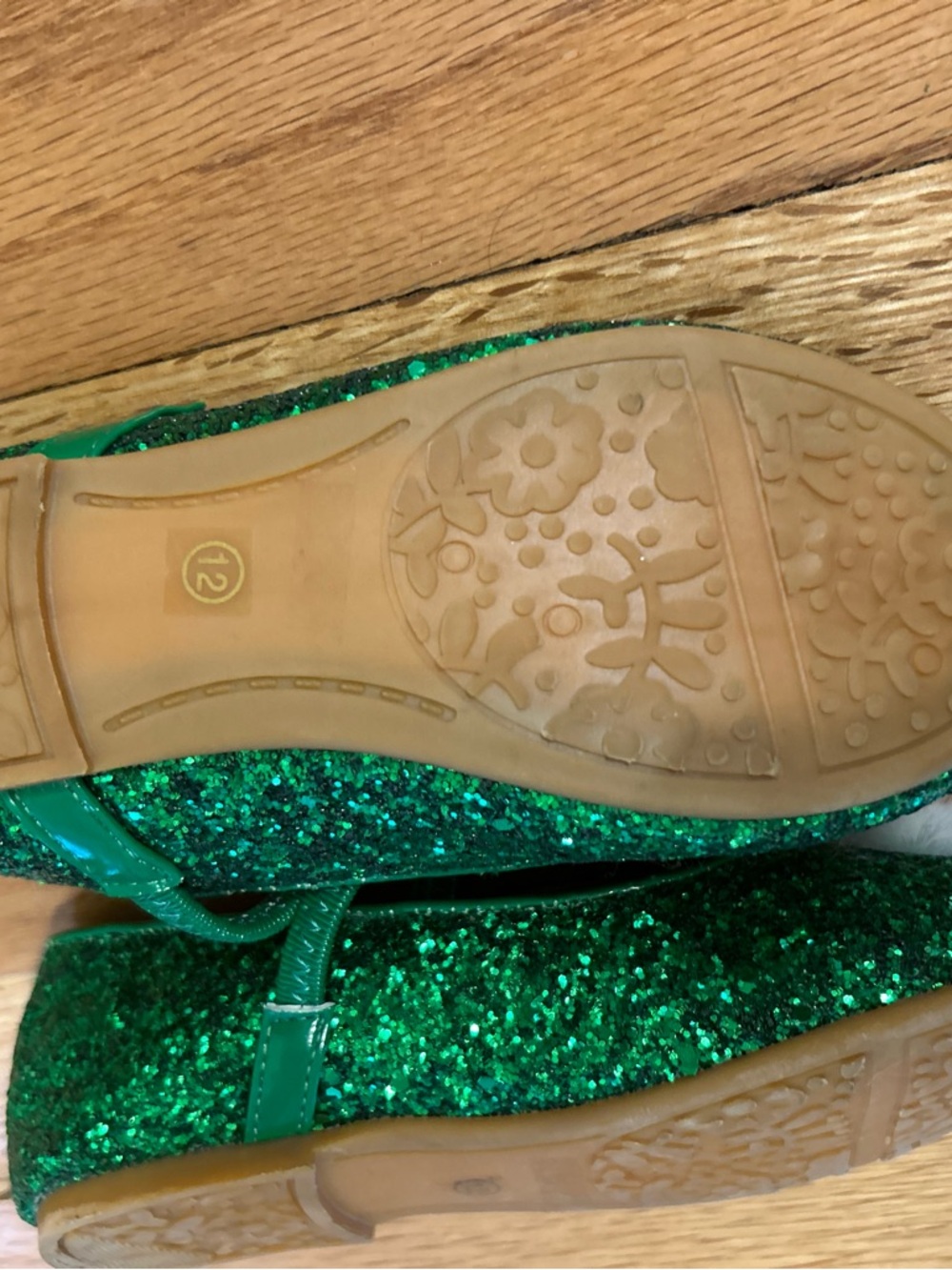 Kailee P brand Rock Glitter Mary Jane Ballet Flats with White Faux Fur Puff - Picture 5 of 9